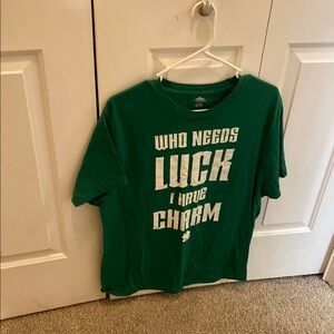 Green Graphic T-Shirt with White Text